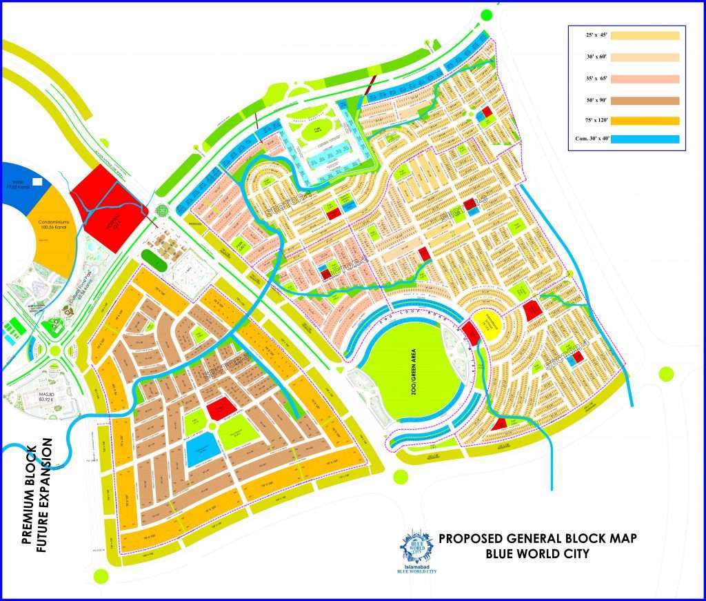 Blue World City Islamabad map shows every detail of the society.