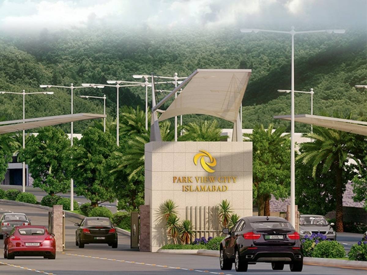 park view city phase 2 main enterance with beautiful background of lush green trees.