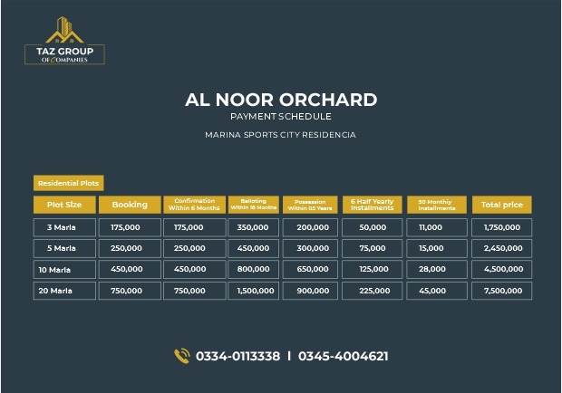 al noor orchard payment plan seems very affordable and easy to buy for a job person also