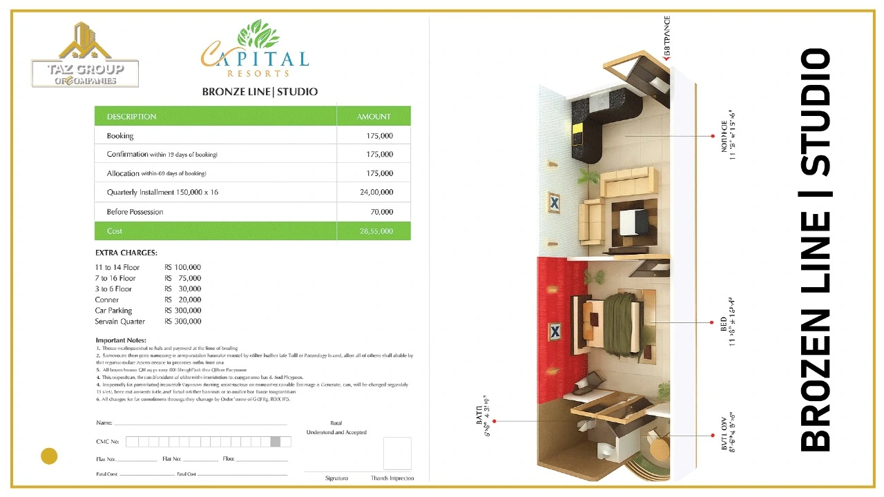Capital Resorts Islamabad floor plan studio