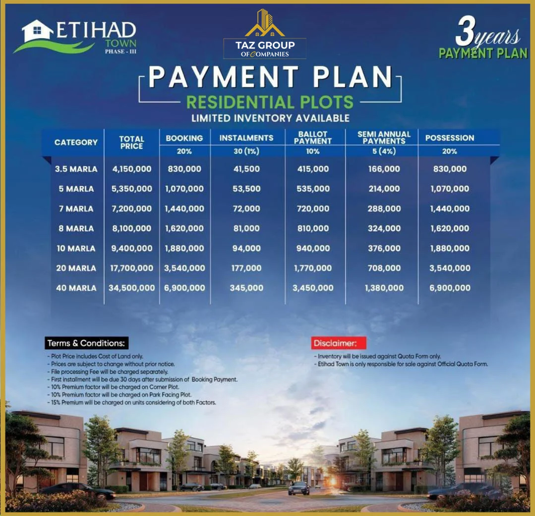eithad town payment plan